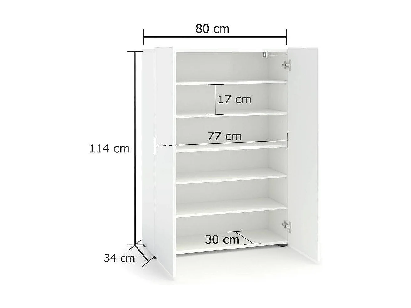 Meuble à chaussures Witbank, Meuble à chaussures, Armoire d'entrée polyvalente, Rangement pour chaussures, Made in Italy, 80x34h115 cm, Blanc brillant