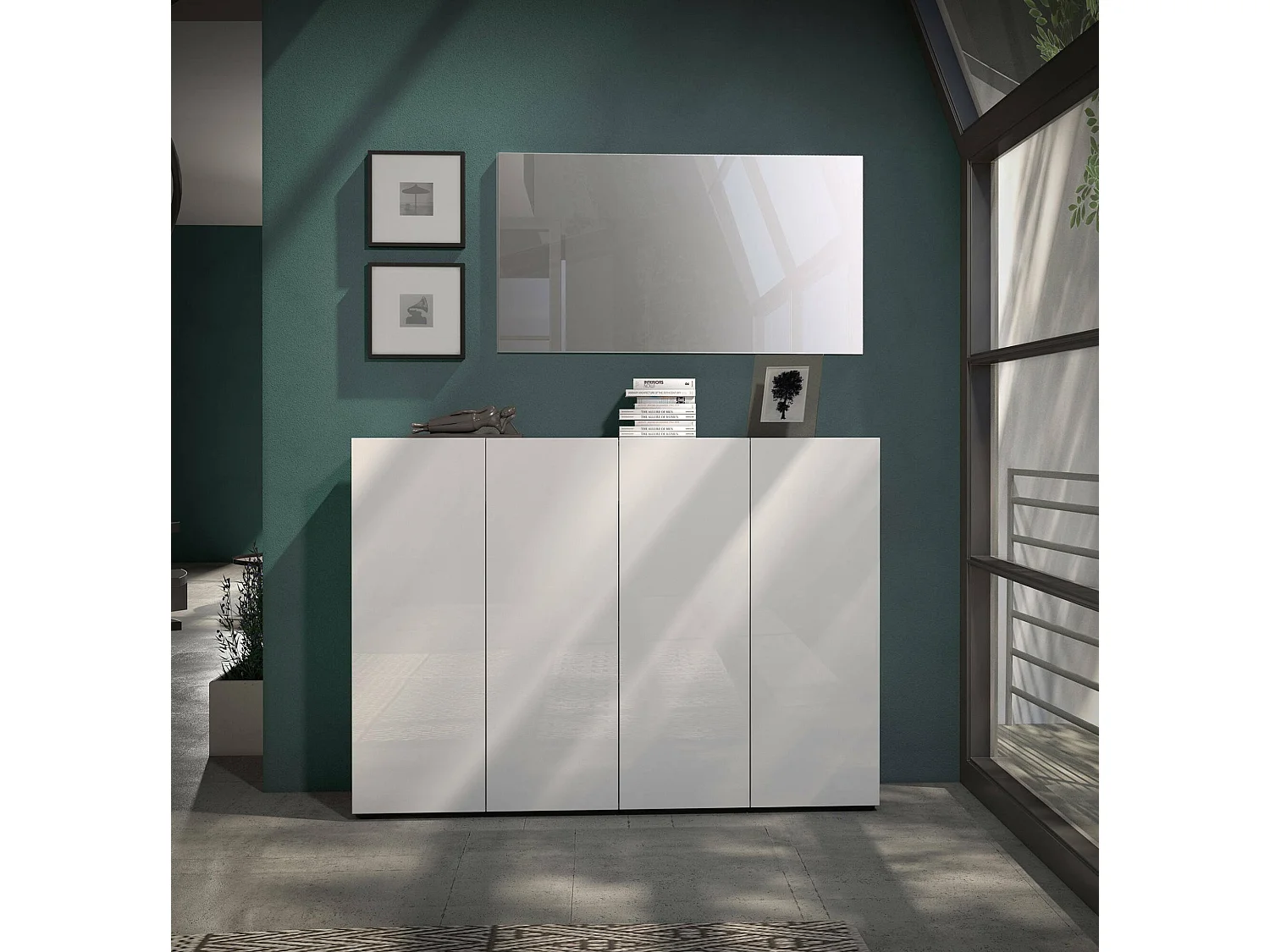Dmora - Scarpiera Abdul, 160x34h115 cm, Bianco lucido
