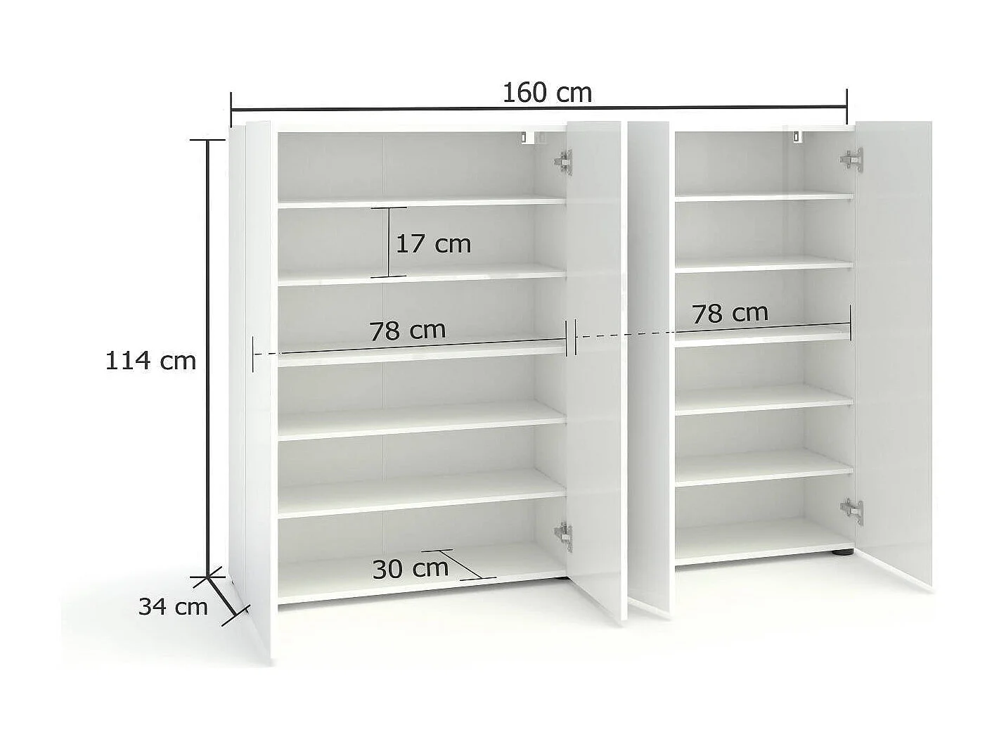 Meuble à chaussures Uitenhage, Meuble à chaussures, Armoire d'entrée polyvalente, Rangement pour chaussures, Made in Italy, 160x34h115 cm, Blanc brillant