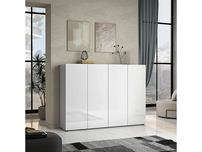 Schuhschrank Ddilorenz, Schuhregal, Mehrzweck-Eingangsgarderobe, Möbel für Schuhe, Made in Italy, 160x34h115 cm, Glänzendes WeiÃŸ
