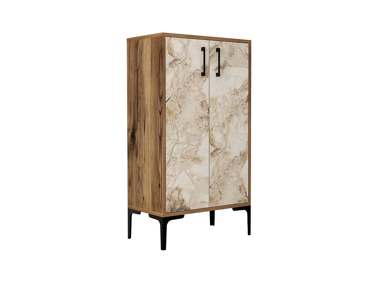 Meuble à chaussures Helios, Meuble à chaussures, Armoire d'entrée polyvalente, Rangement pour chaussures, 60x35h111 cm, Noyer et Blanc