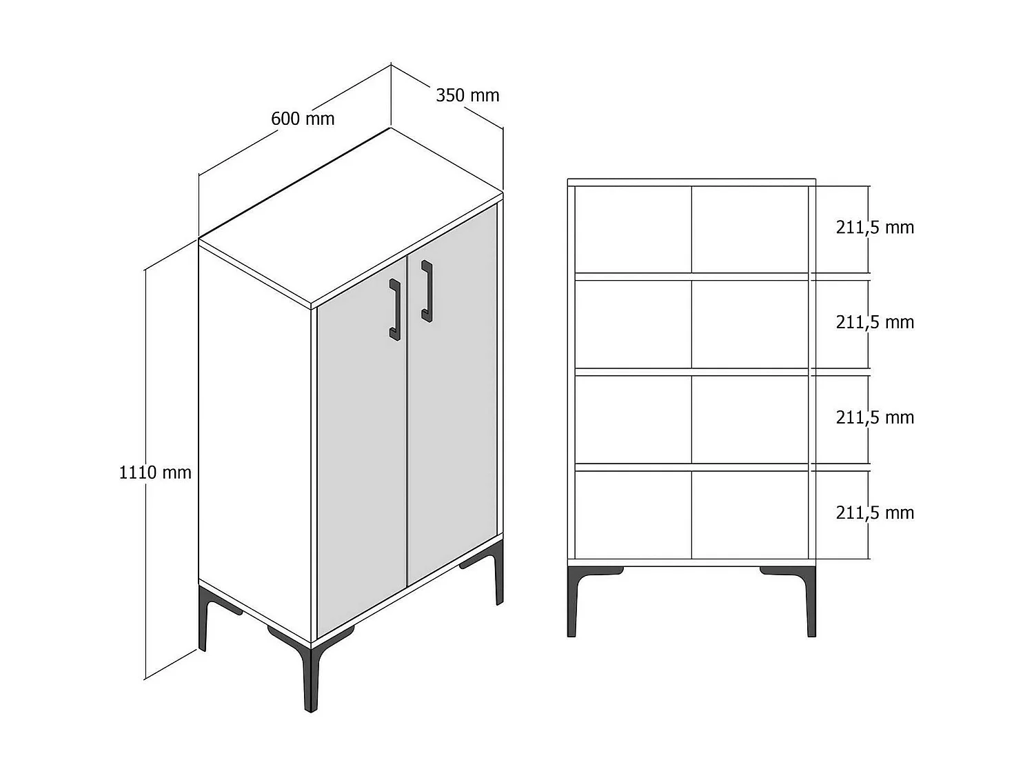 Meuble à chaussures Helios, Meuble à chaussures, Armoire d'entrée polyvalente, Rangement pour chaussures, 60x35h111 cm, Noyer et Blanc