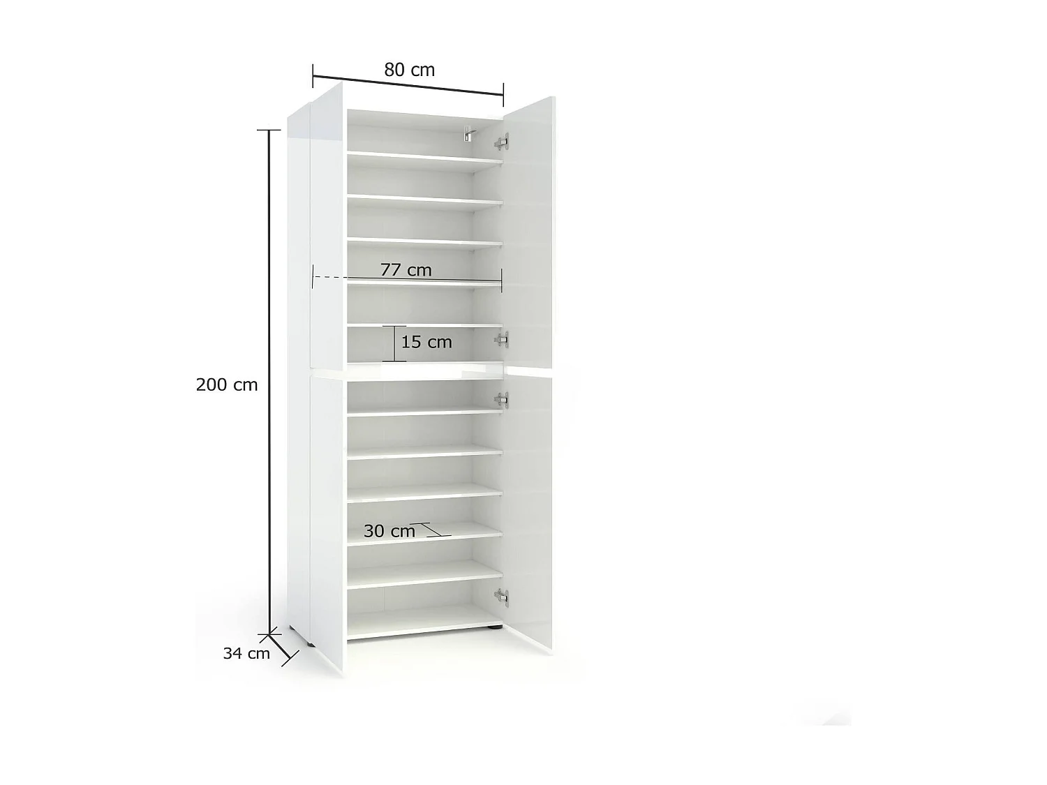 Meuble à chaussures Alberton, Meuble à chaussures, Armoire d'entrée polyvalente, Rangement pour chaussures, Made in Italy, 80x34h200 cm, Blanc brillant