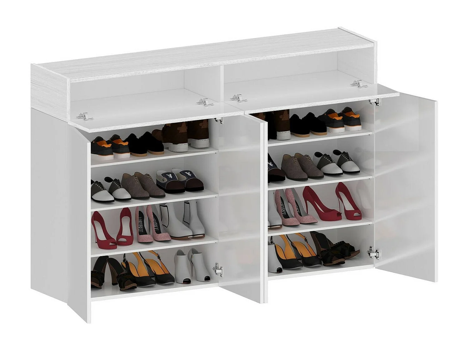 Étagère à chaussures Nadir, meuble à chaussures gain de place 6 portes, armoire d'entrée multifonctionnelle, 154x38h100 cm, effet mélèze blanc