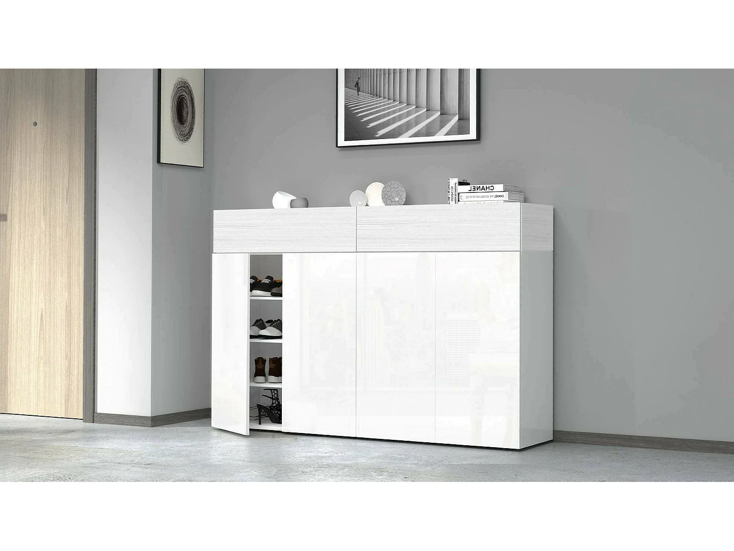 Schuhregal Dcandrev, platzsparendes schuhregal mit 6 türen, multifunktionale eingangsgarderobe, 154 x 38 x 100 cm, weiÃŸer lärcheneffekt