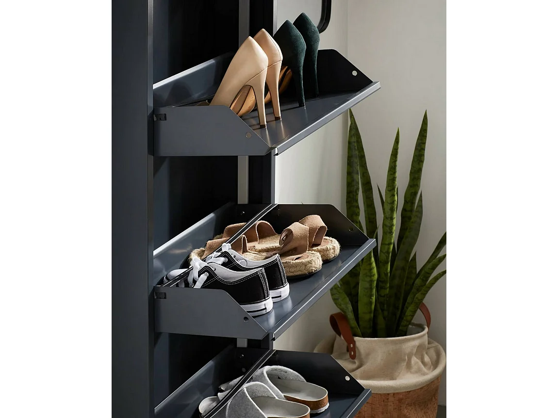 Meuble à chaussures Isidro, Meuble à chaussures en métal, Armoire d'entrée polyvalente, Rangement pour chaussures, 50x15h172 cm, Noir