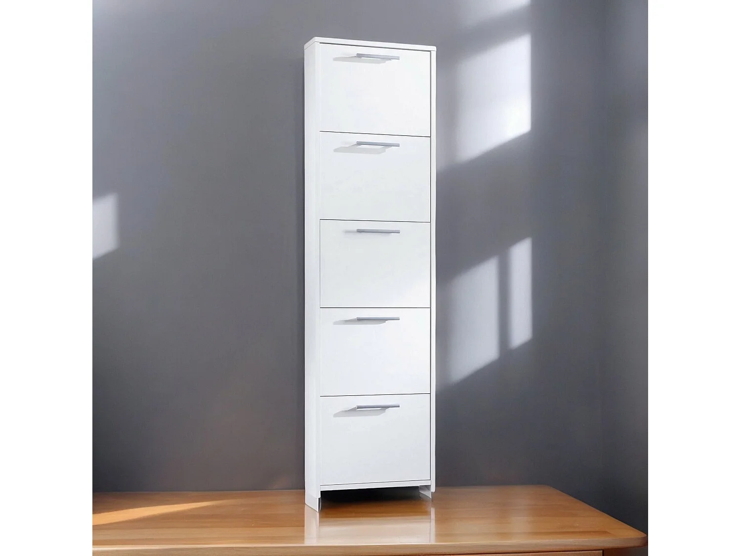 Dafne Schoenenkast 18x50x178h cm Wit, 5 Deuren, 10 Paar Schoenen, Italiaans Design