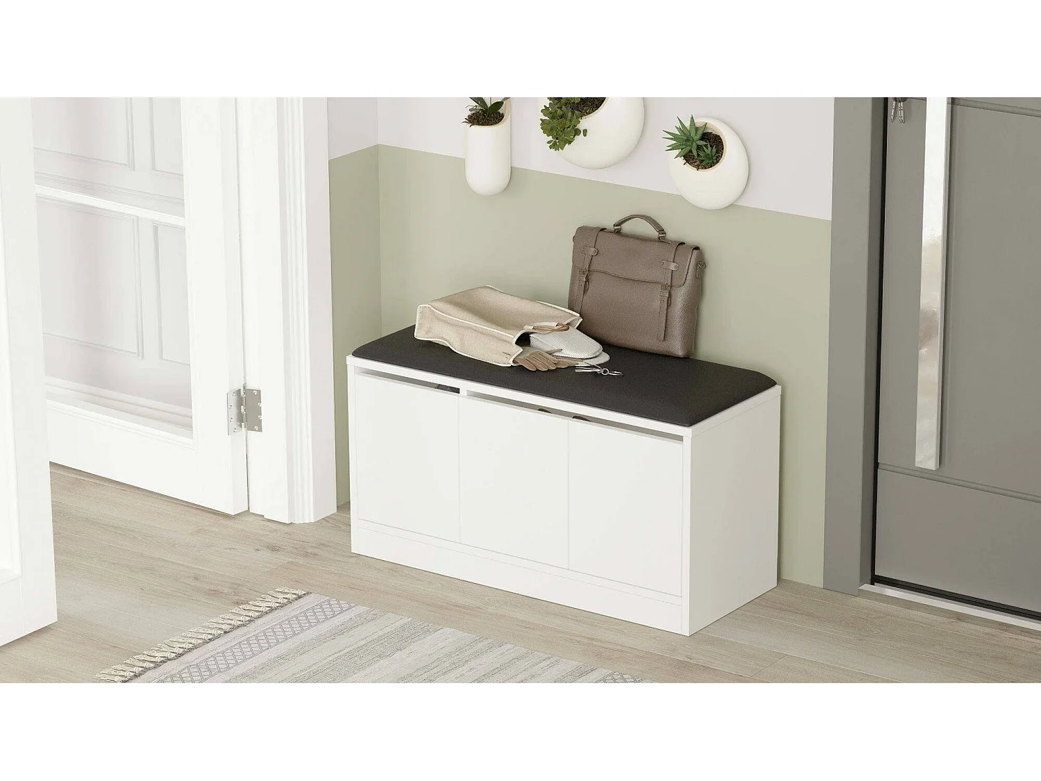 Meuble à chaussures Tiamat, Meuble à chaussures, Armoire d'entrée polyvalente, Rangement pour chaussures, 90x36h46 cm, Blanc