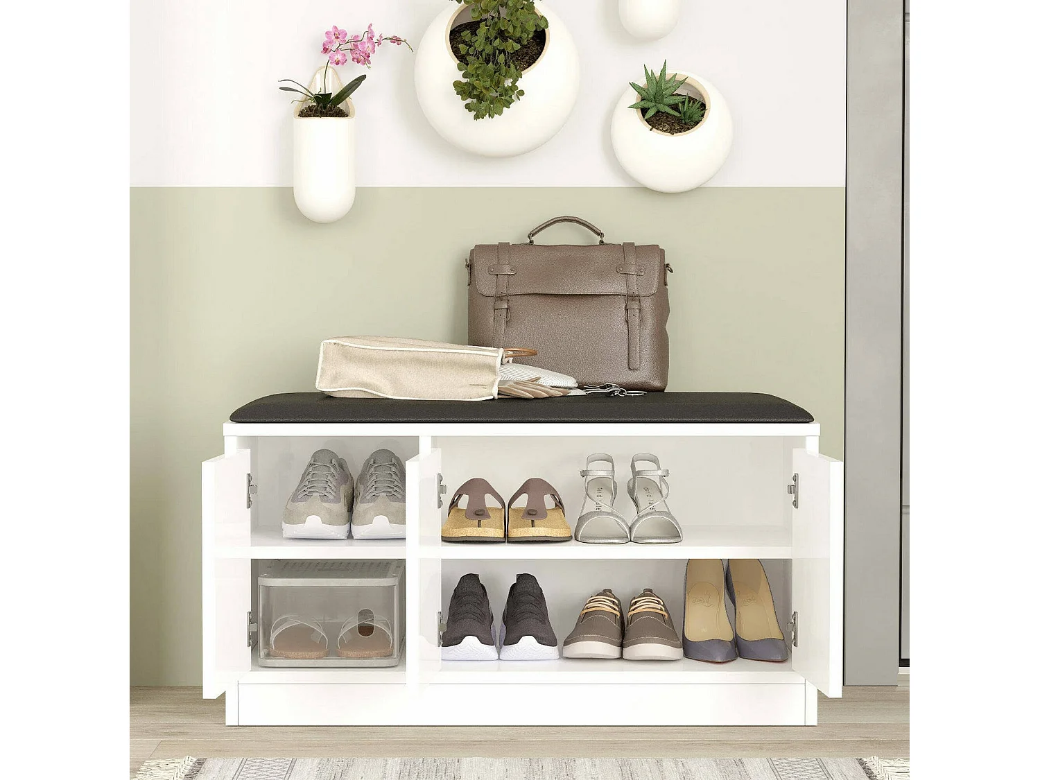 Meuble à chaussures Tiamat, Meuble à chaussures, Armoire d'entrée polyvalente, Rangement pour chaussures, 90x36h46 cm, Blanc