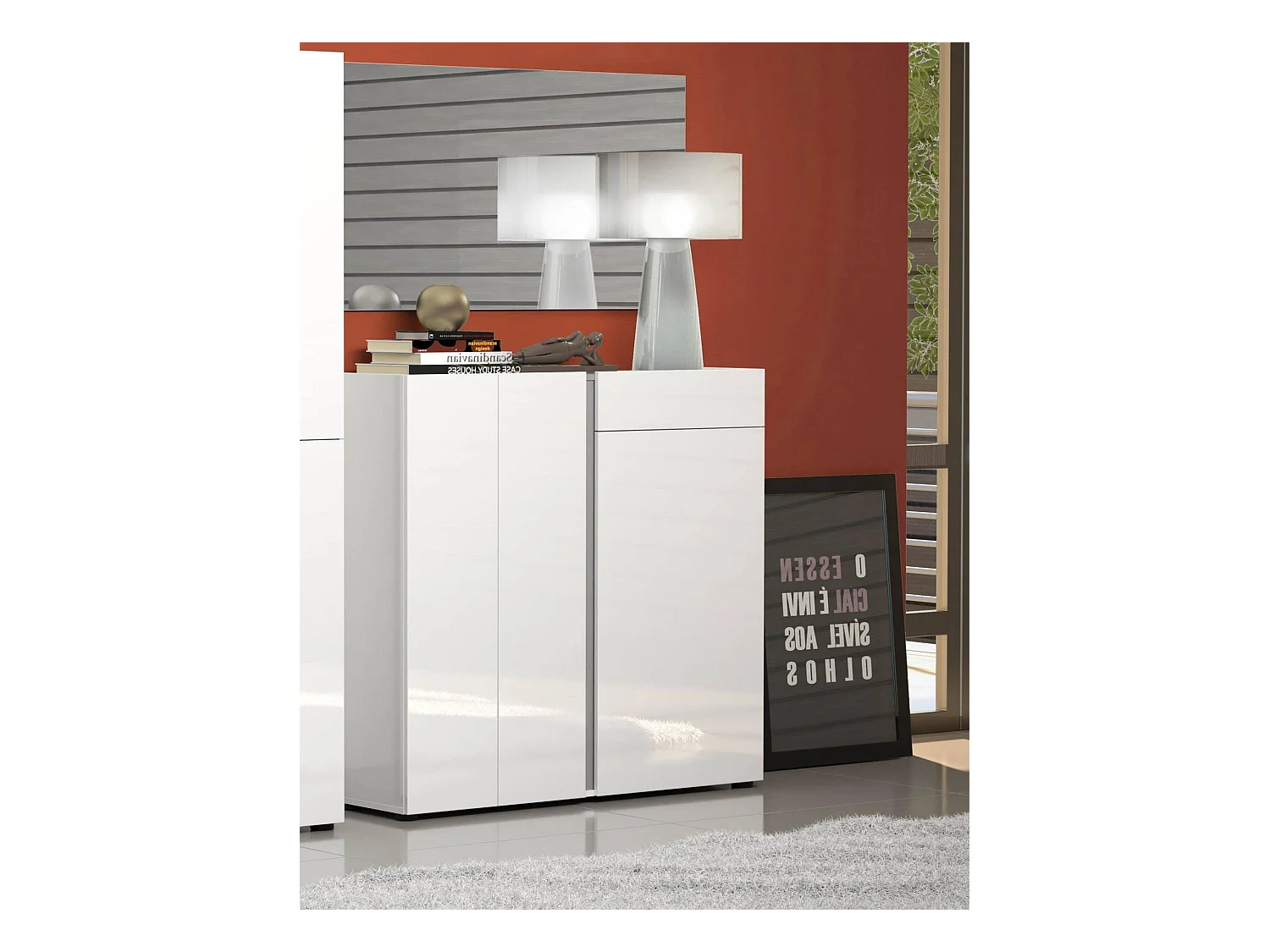 Zapatero Dbianchett, Zapatero, Armario de entrada multiusos, Zapatero, Made in Italy, 120x33h115 cm, Blanco brillante y Antracita