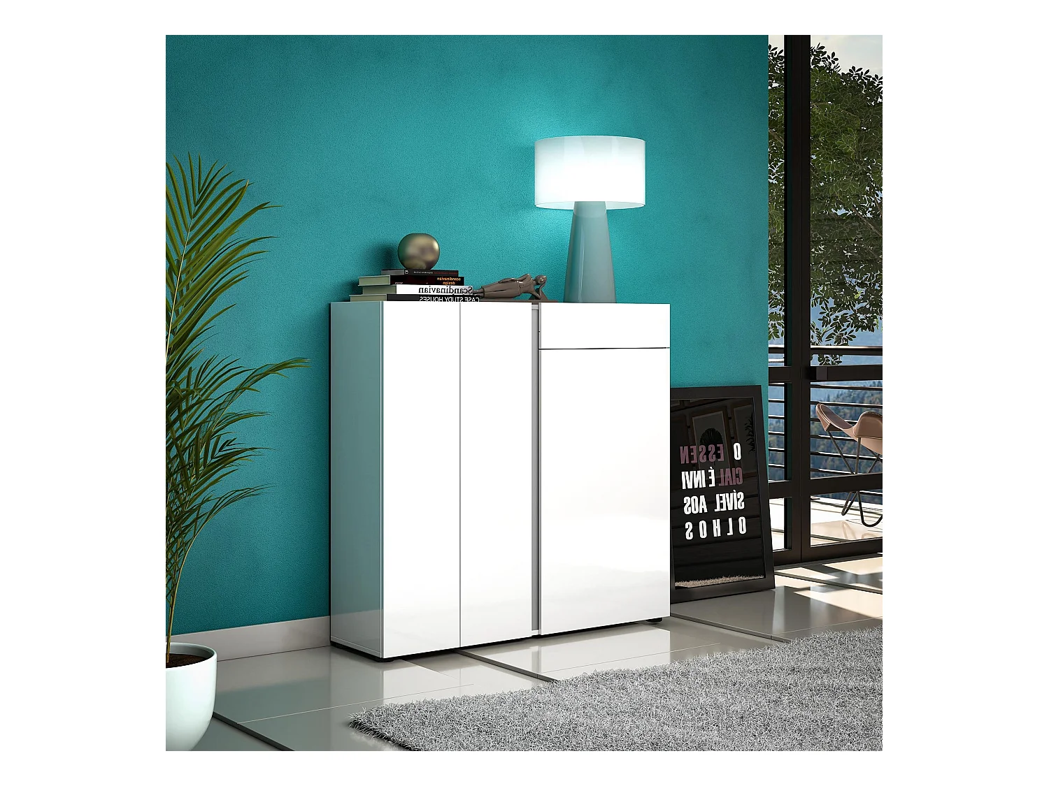 Zapatero Dbianchett, Zapatero, Armario de entrada multiusos, Zapatero, Made in Italy, 120x33h115 cm, Blanco brillante y Antracita