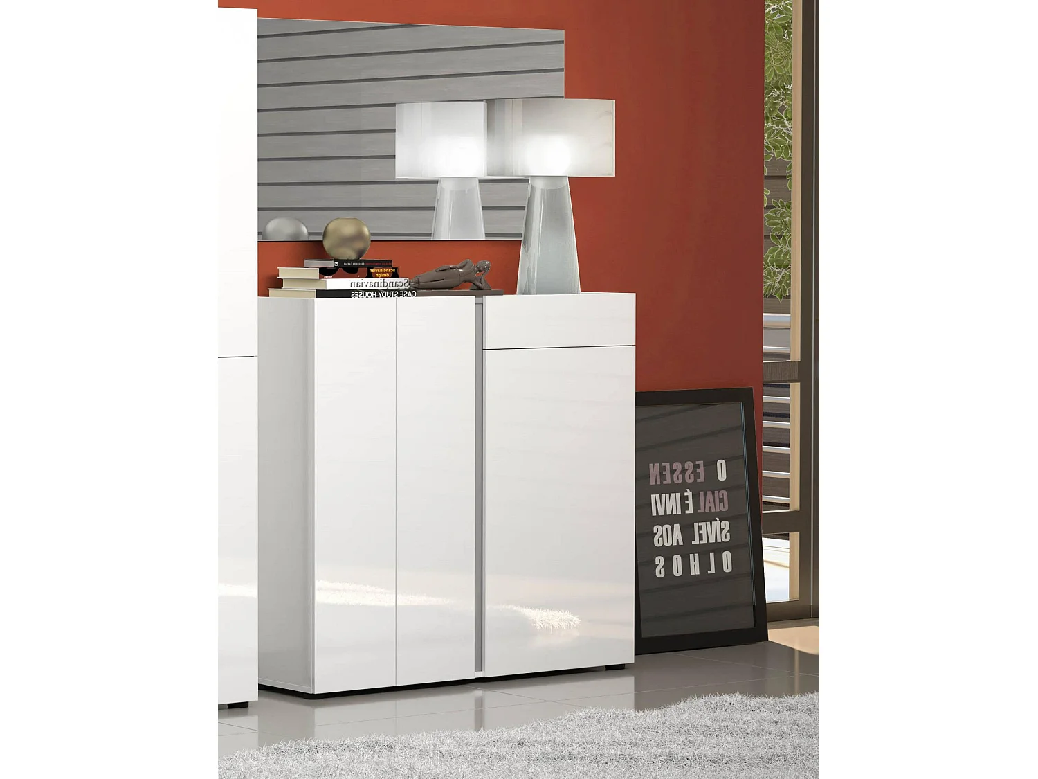 Scarpiera Ilda, Mobile portascarpe, Armadio da ingresso multiuso, Mobiletto per calzature, Made in Italy, 120x33h115 cm, Bianco lucido e Antracite