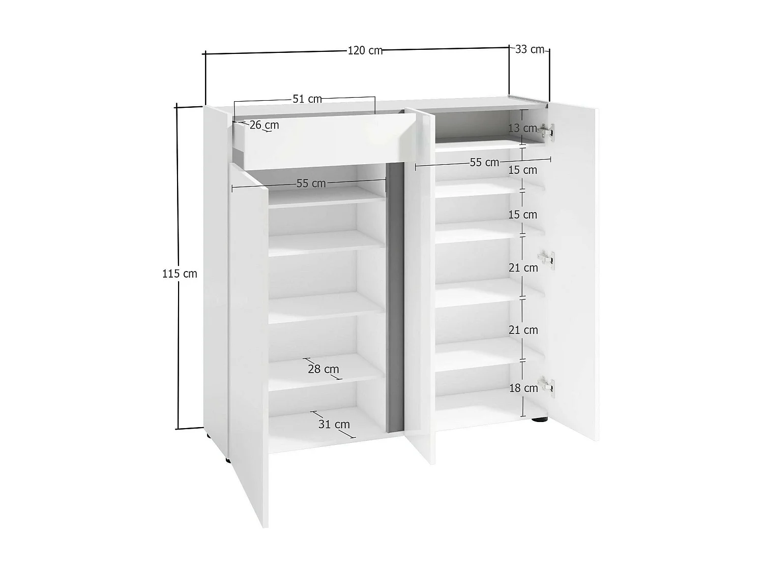 Scarpiera Ilda, Mobile Portascarpe Bianco Lucido 120x33x115h cm