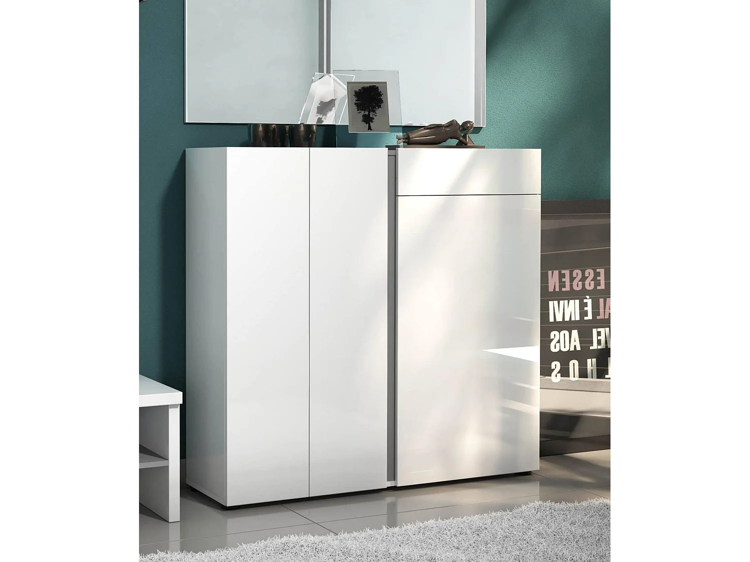 Scarpiera Ilda, Mobile Portascarpe Bianco Lucido 120x33x115h cm