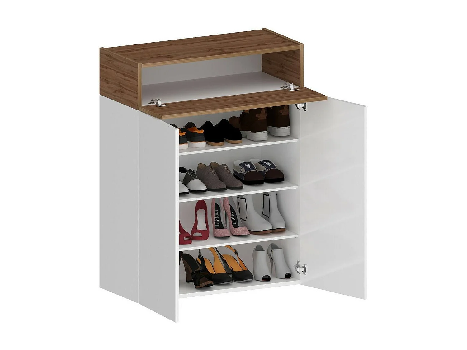 Oliviero Schoenenrek, 3-deurs Ruimtebesparend Schoenenrek, Multifunctionele Entree Garderobe, 76x38h100 cm, Wit en Eiken