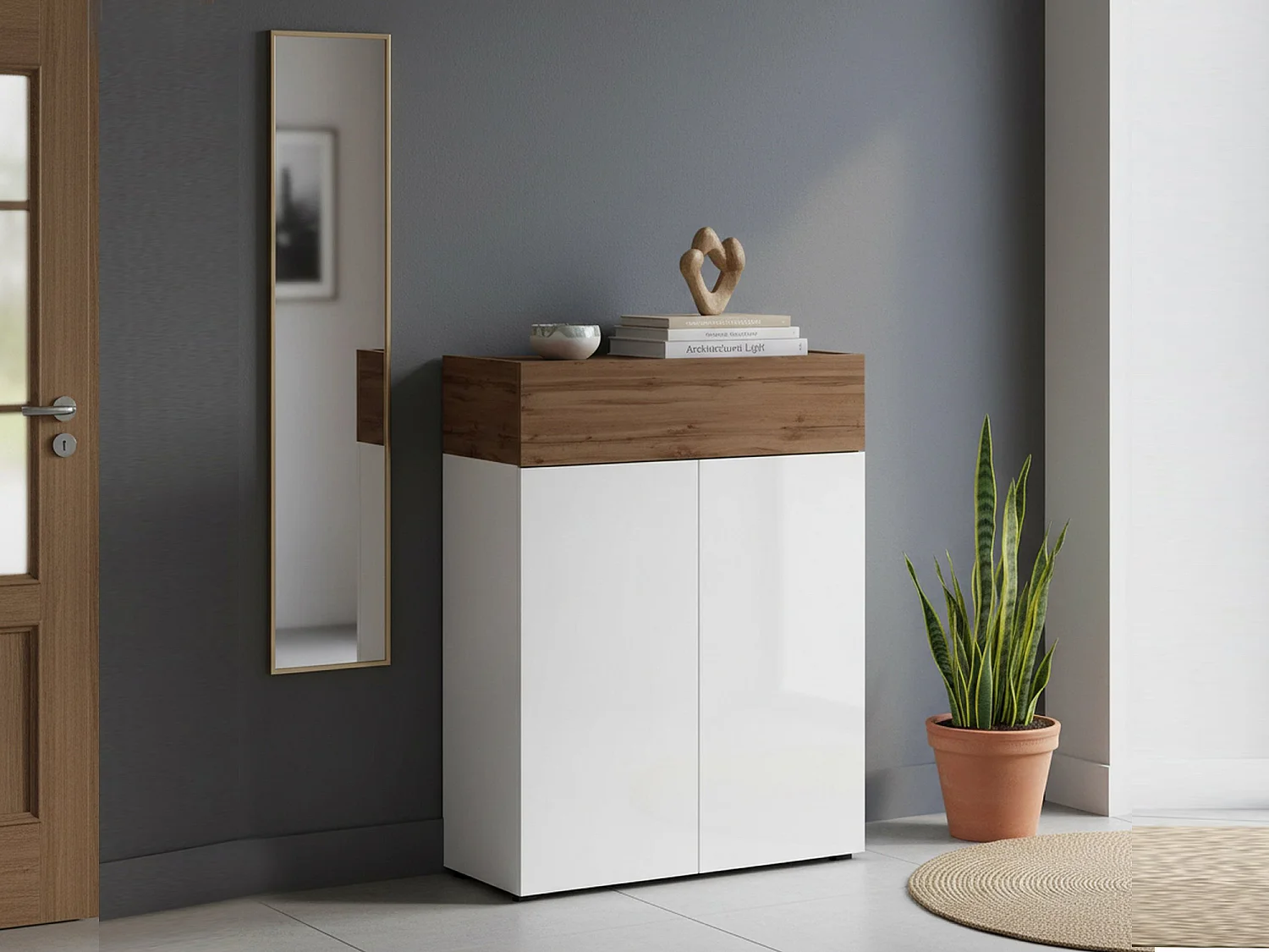 Oliviero Schoenenrek, 3-deurs Ruimtebesparend Schoenenrek, Multifunctionele Entree Garderobe, 76x38h100 cm, Wit en Eiken