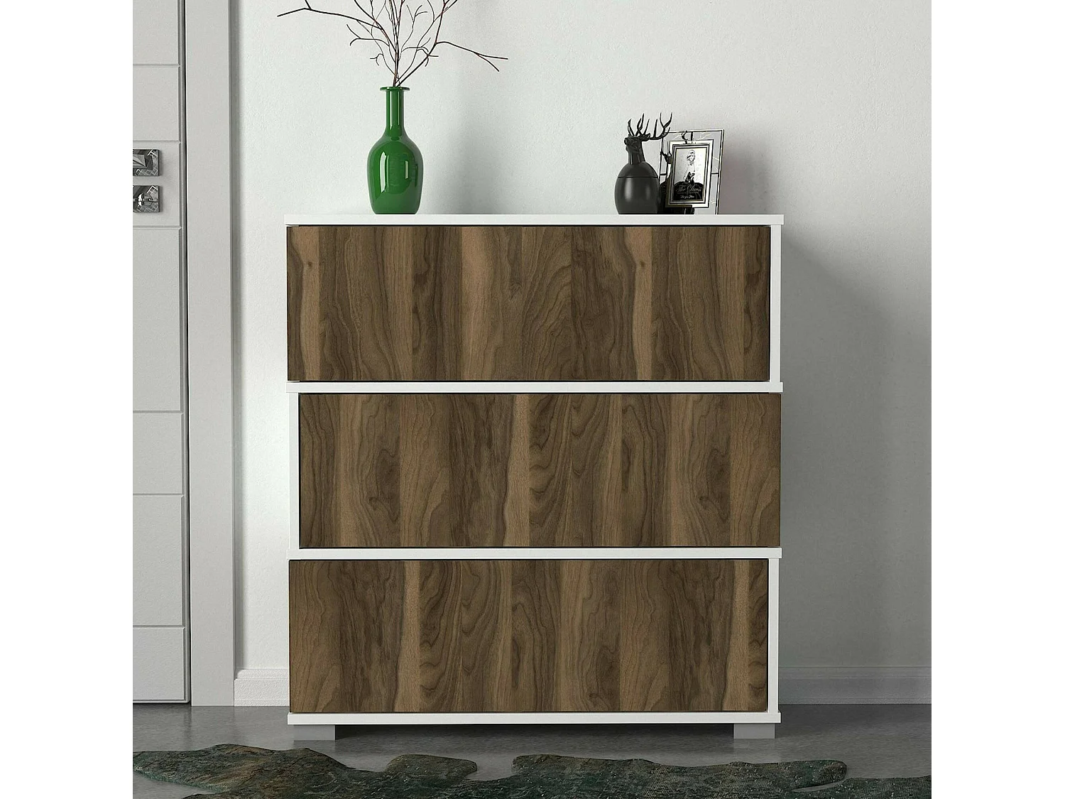 Dgallopp Schoenenrek, Schoenenkast, Multifunctionele Entreekast, Schoeiselkast, 90x30h93 cm, Wit en Walnoot