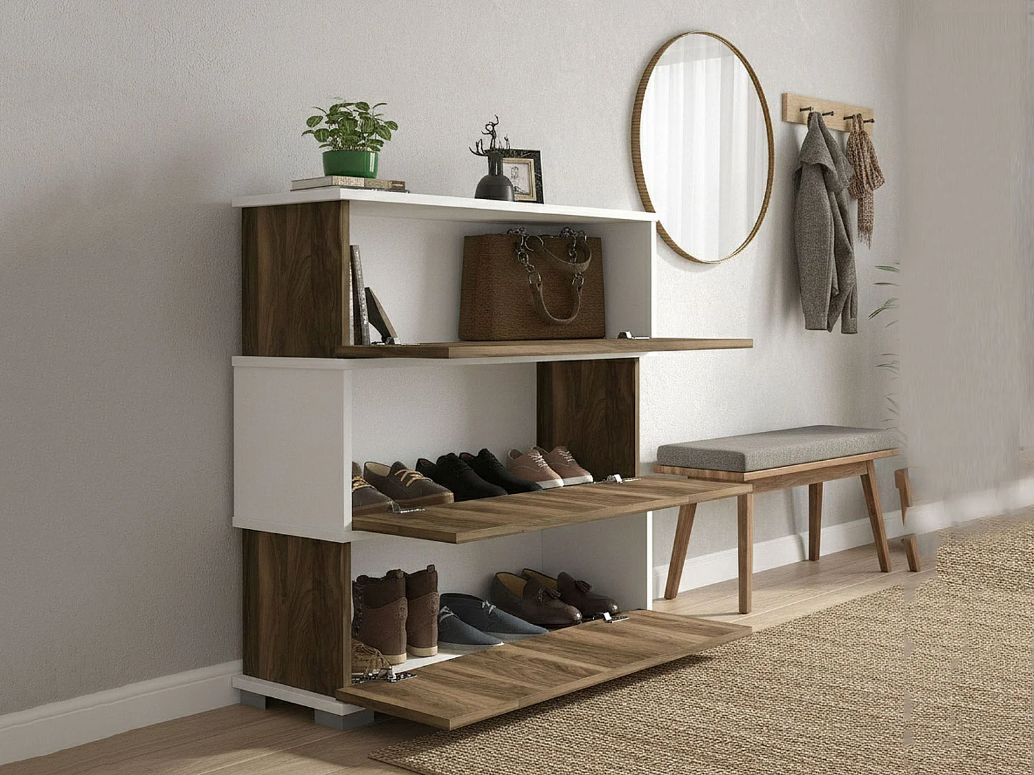 Scarpiera Astrubale, 18 Paia, 30x90x93h cm Bianco, Mobile Portascarpe