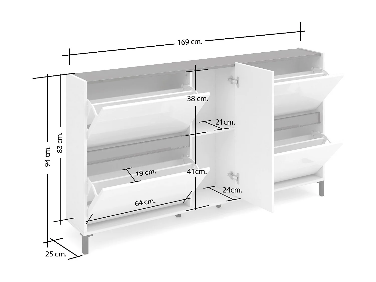 Schuhschrank Darnautovi, Schuhregal, Mehrzweck-Eingangsgarderobe, Möbel für Schuhe, Made in Italy, 169x25h94 cm, Glänzendes WeiÃŸ