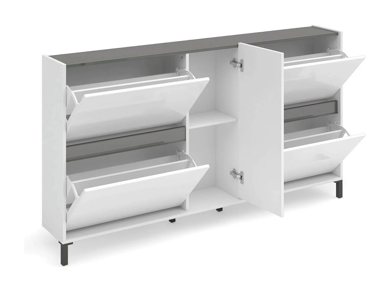 Schuhschrank Darnautovi, Schuhregal, Mehrzweck-Eingangsgarderobe, Möbel für Schuhe, Made in Italy, 169x25h94 cm, Glänzendes WeiÃŸ