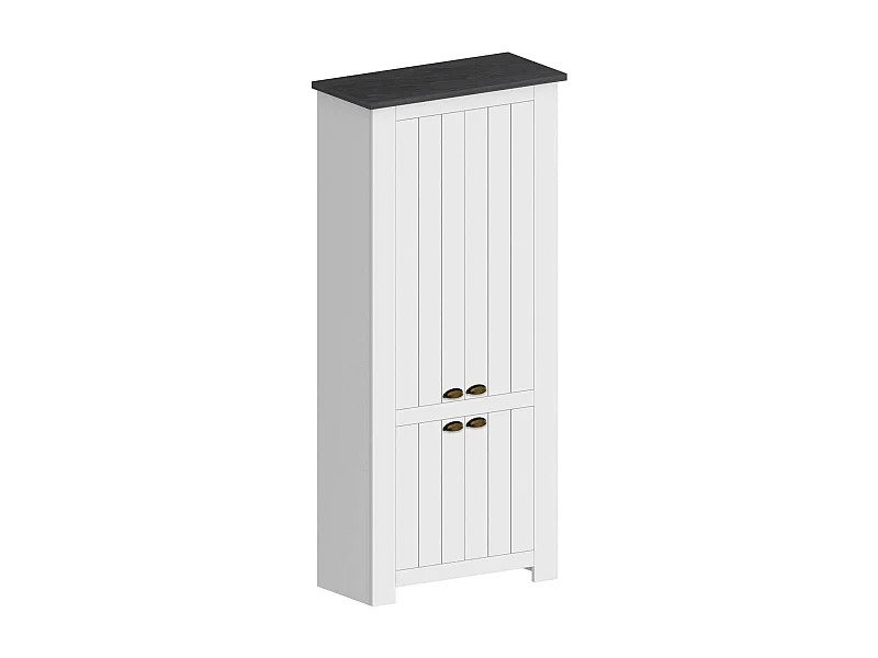 Étagère à chaussures Teodoro, étagère à chaussures peu encombrante avec 4 portes, armoire d'entrée multifonctionnelle, 84x42h200 cm, Blanc et Ardoise