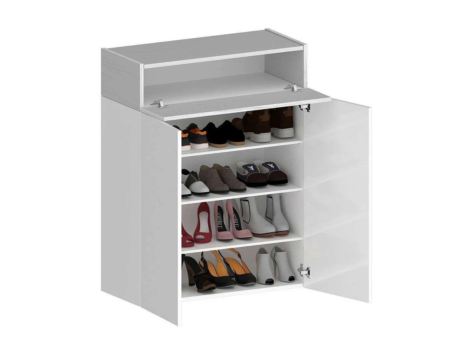 Étagère à chaussures Oliviero, meuble à chaussures peu encombrant à 3 portes, armoire d'entrée multifonctionnelle, 76x38h100 cm, effet mélèze blanc
