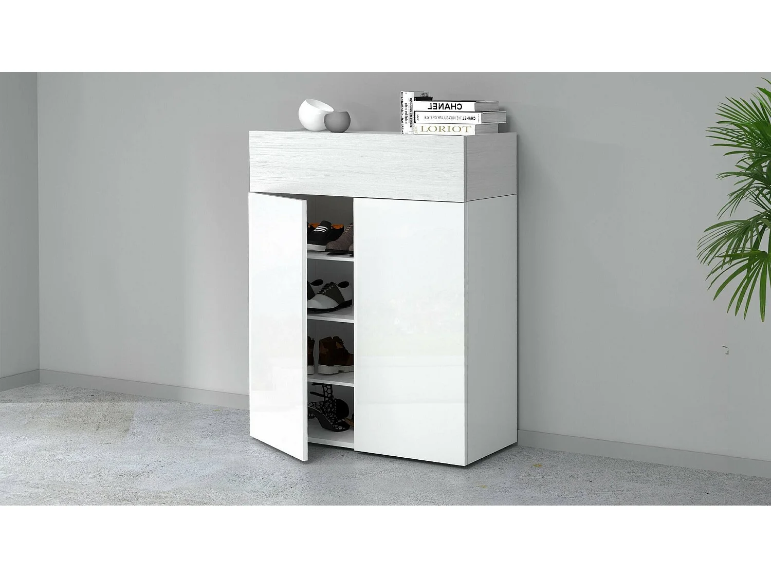 Zapatero Oliviero, zapatero que ahorra espacio con 3 puertas, armario de entrada multifuncional, 76x38h100 cm, efecto alerce blanco