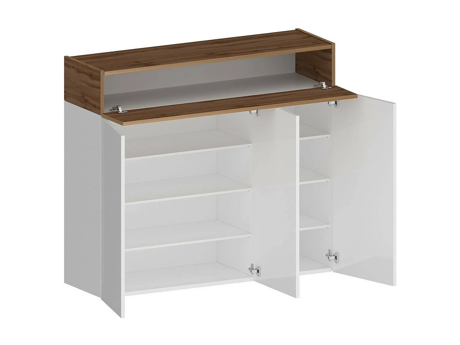 Étagère à chaussures Nick, étagère à chaussures peu encombrante à 4 portes, armoire d'entrée multifonctionnelle, 114x38h100 cm, blanc et chêne