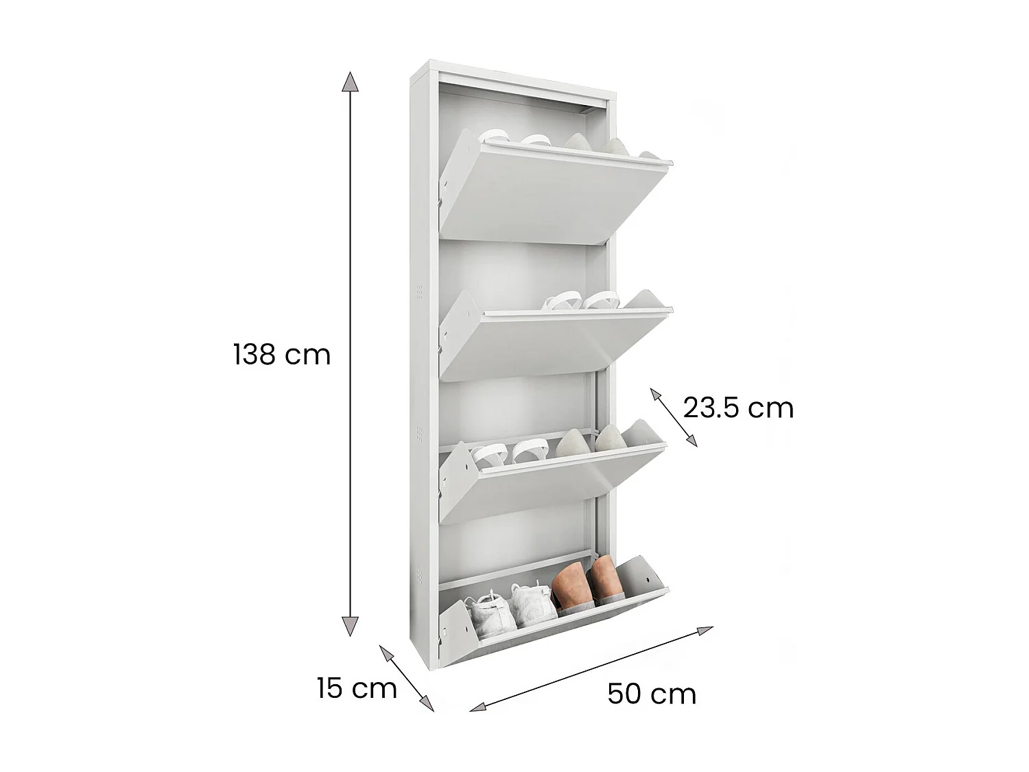 Scarpiera Axe, 8 Paia, 15x50x138h cm Bianco, Mobile Portascarpe