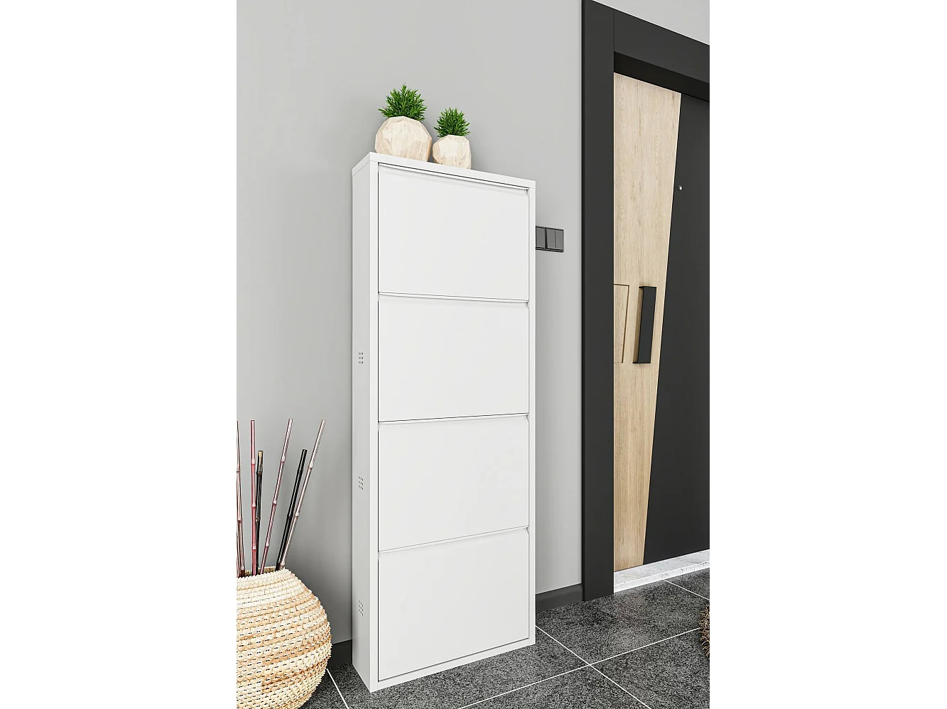 Scarpiera Axe, 8 Paia, 15x50x138h cm Bianco, Mobile Portascarpe