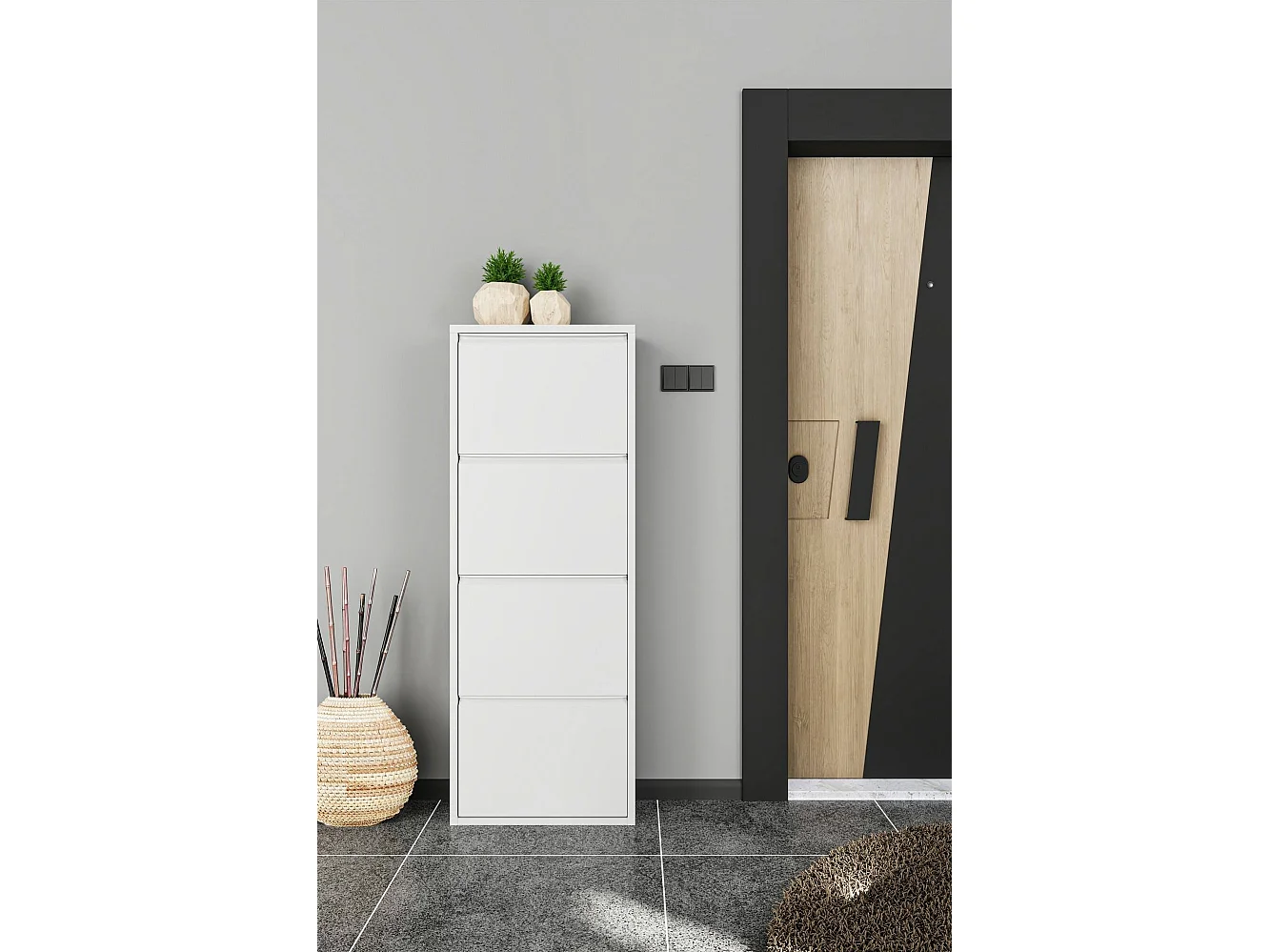 Scarpiera Axe, 8 Paia, 15x50x138h cm Bianco, Mobile Portascarpe