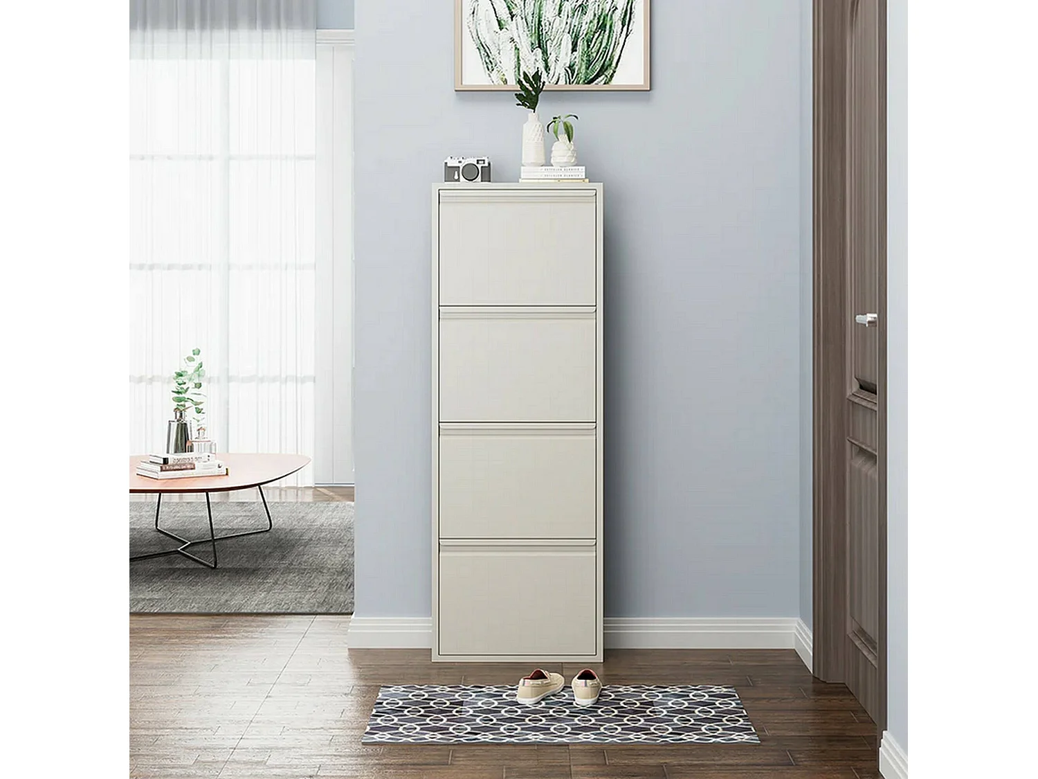 Scarpiera Axe, 8 Paia, 15x50x138h cm Bianco, Mobile Portascarpe