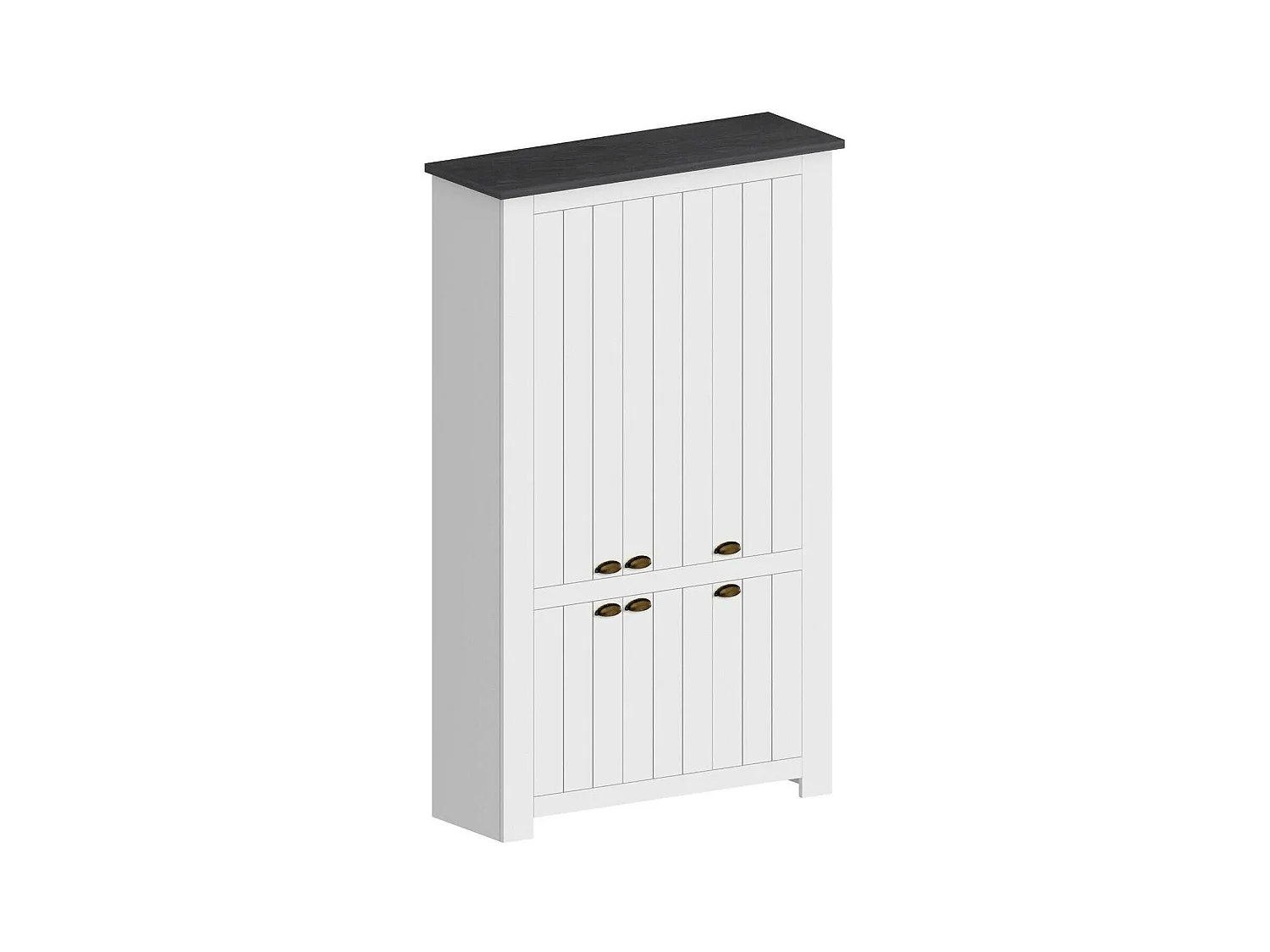 Étagère à chaussures Tazio, étagère à chaussures peu encombrante avec 6 portes, armoire d'entrée multifonctionnelle, 114x42h200 cm, Blanc et Ardoise