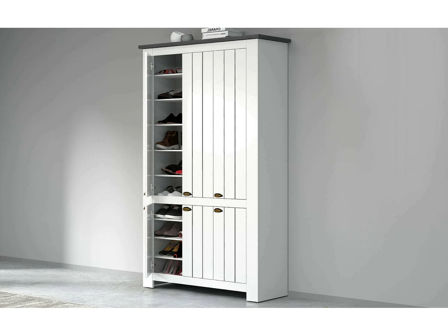 Scarpiera Apricena, 16 Ripiani Made in Italy, 42x114x200h cm Bianco, Mobile Portascarpe