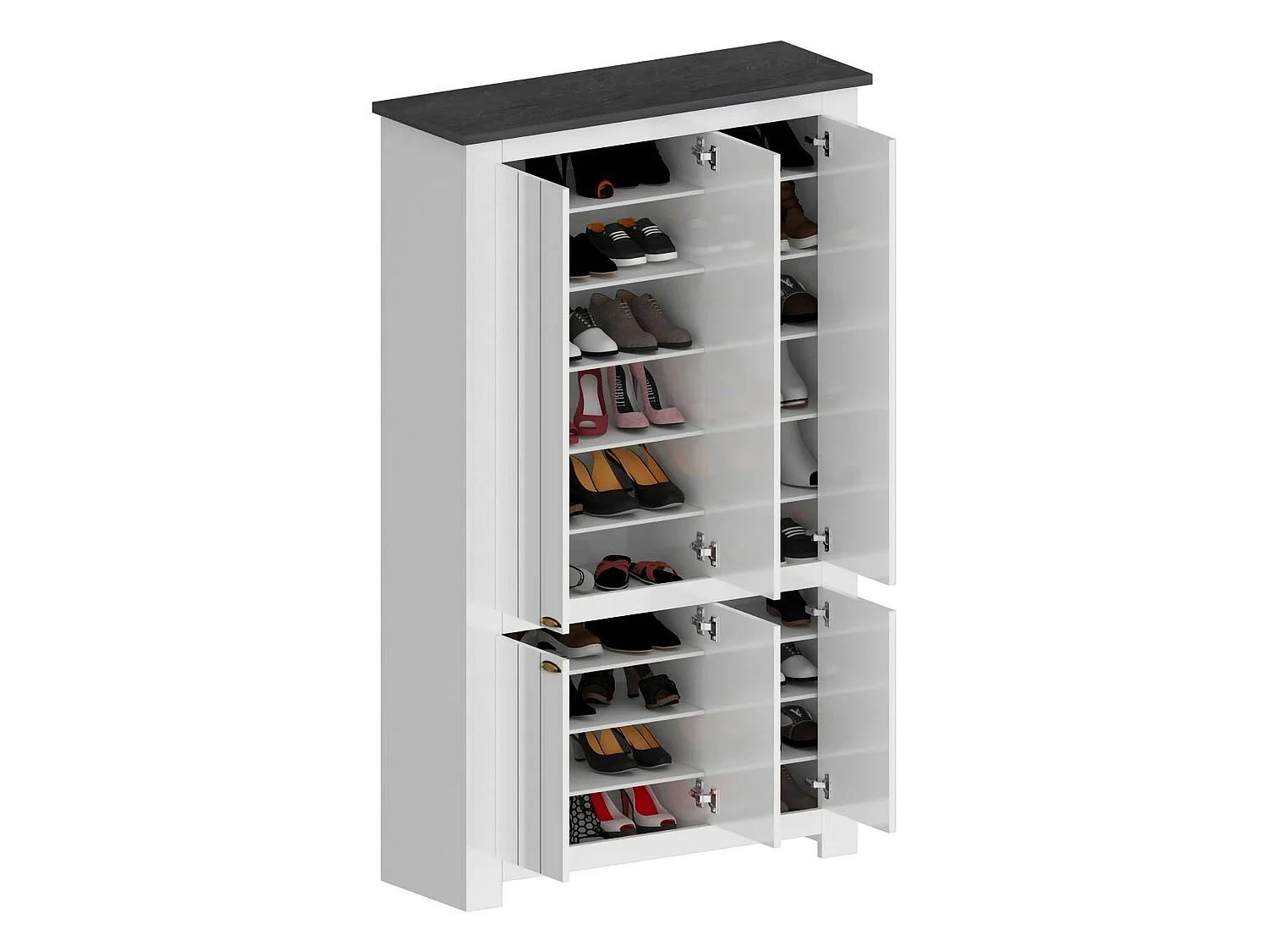 Étagère à chaussures Tazio, étagère à chaussures peu encombrante avec 6 portes, armoire d'entrée multifonctionnelle, 114x42h200 cm, Blanc et Ardoise