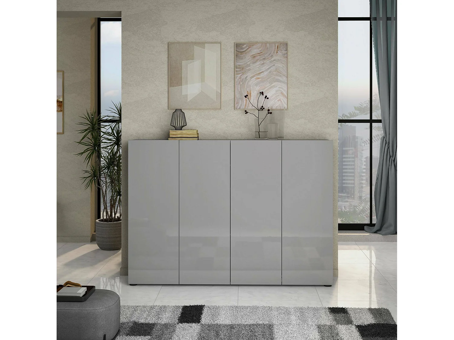 Schoenenrek DDilorenz, Schoenenkast, Multifunctionele Entreekast, Schoenenkast, Made in Italy, 160x34h115 cm, Grijs