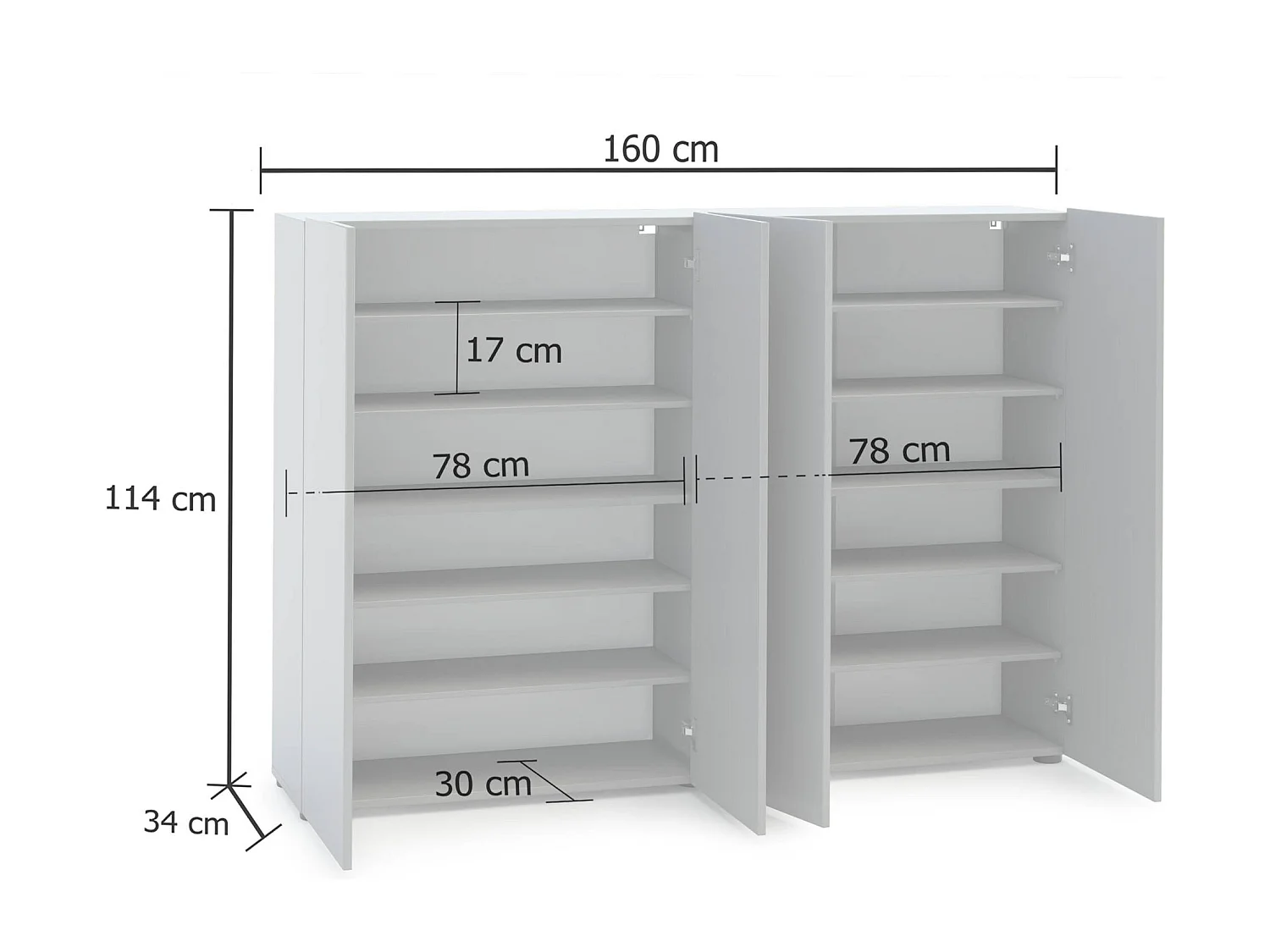 Meuble à chaussures Uitenhage, Meuble à chaussures, Armoire d'entrée polyvalente, Rangement pour chaussures, Made in Italy, 160x34h115 cm, Gris