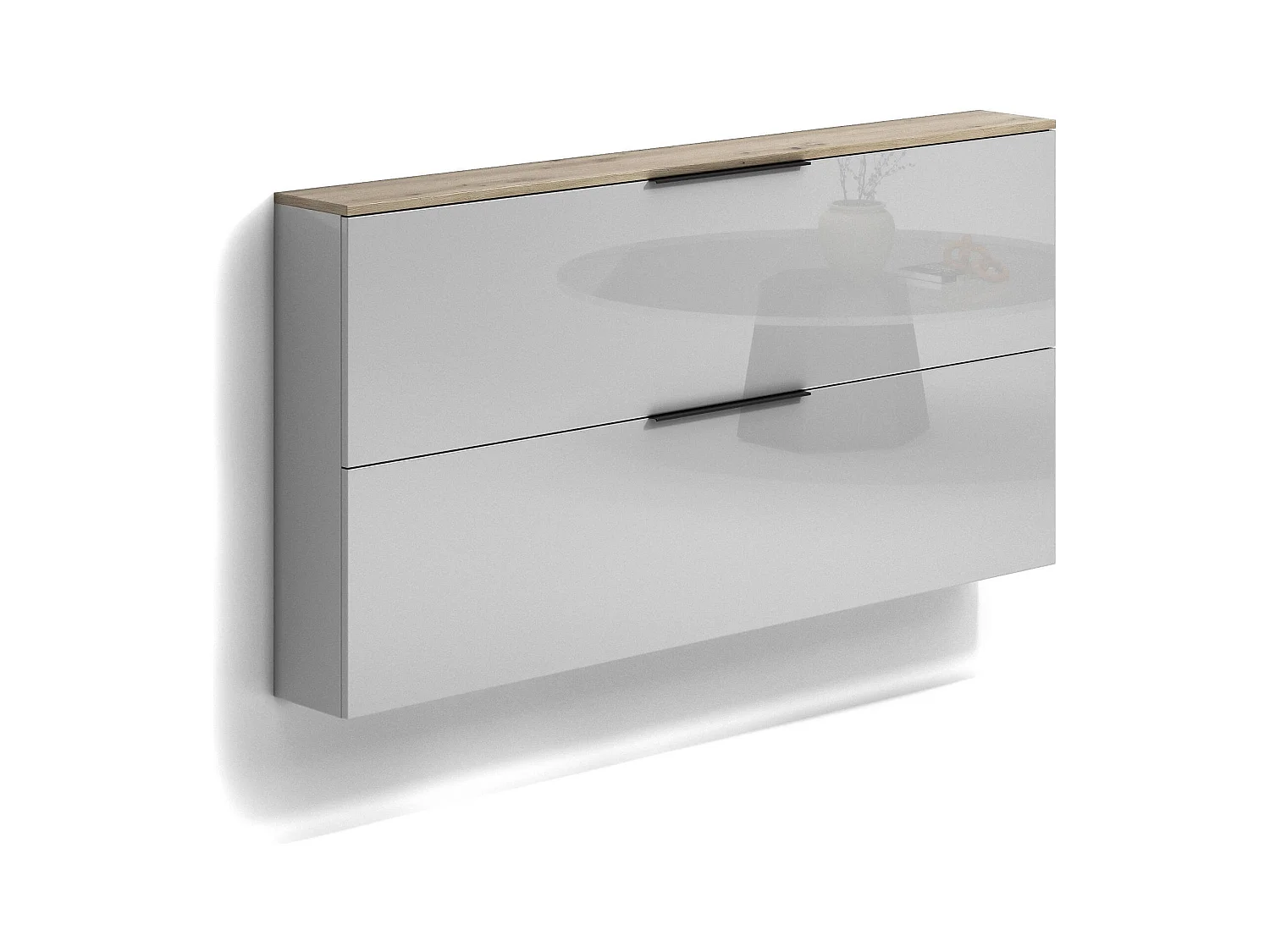 Dmora - Scarpiera Achiko, 160x19h80 cm, Antracite lucido e Rovere
