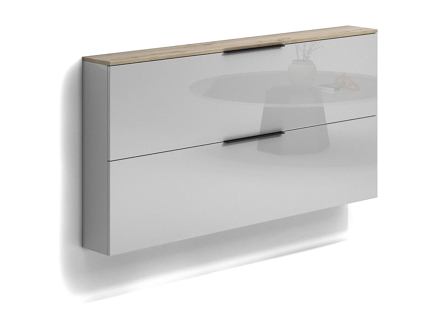 Scarpiera Achiko, Cassetti Made in Italy, 19x160x80h cm Nero Lucido, Mobile Portascarpe