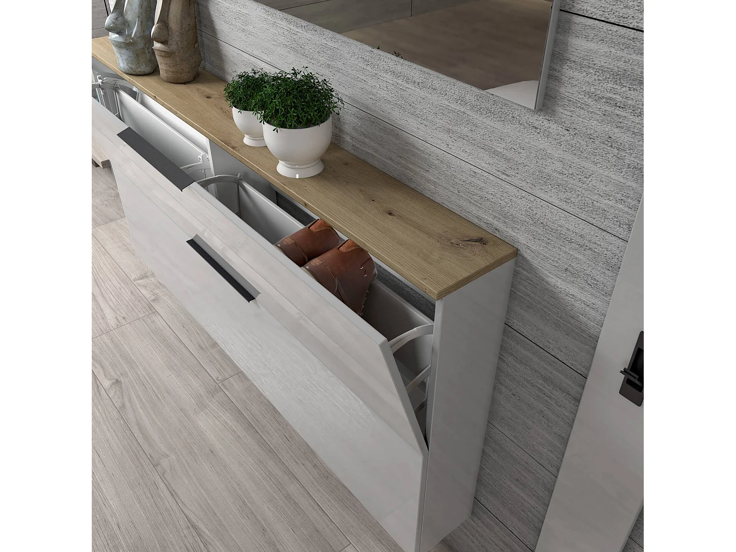 Scarpiera Achiko, Cassetti Made in Italy, 19x160x80h cm Nero Lucido, Mobile Portascarpe