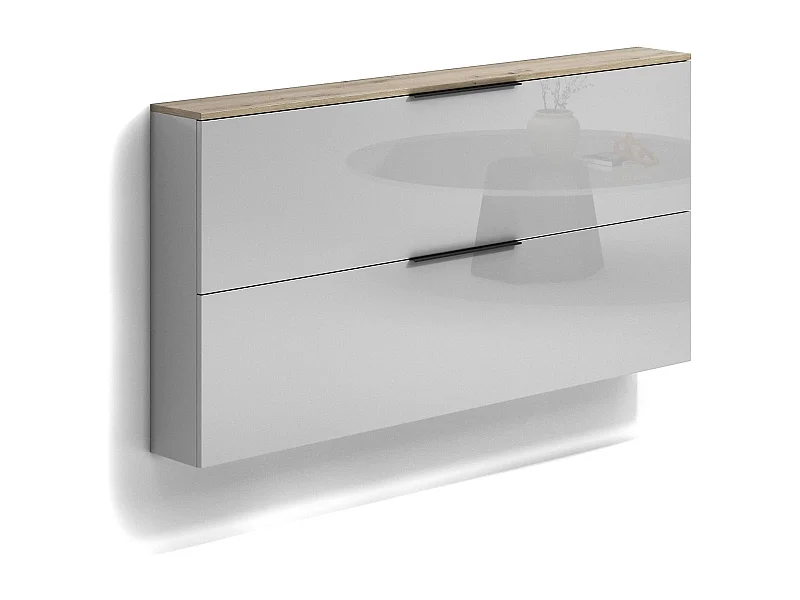 Dmora - Scarpiera Achiko, 160x19h80 cm, Antracite lucido e Rovere