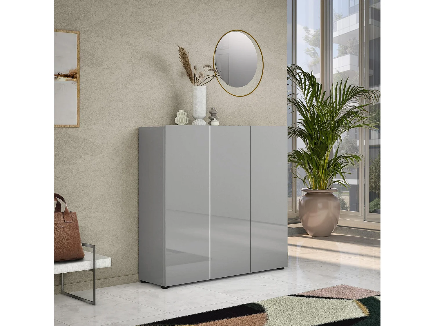 Sapateira Ddickman, Sapateira, Armário de entrada multiuso, Armário para calçado, Made in Italy, 120x34h115 cm, Cinza