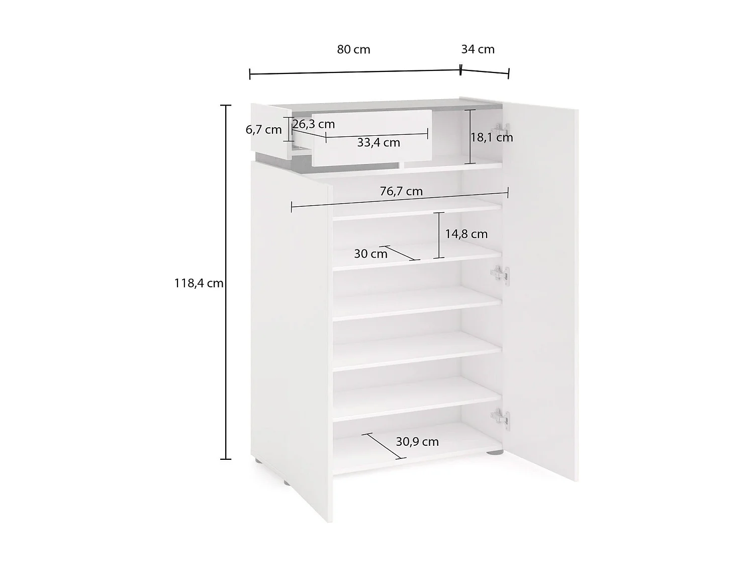 Scarpiera Badolato, Mobile portascarpe, Armadio da ingresso multiuso, Mobiletto per calzature, Made in Italy, 80x34h115 cm, Bianco lucido e Antracite