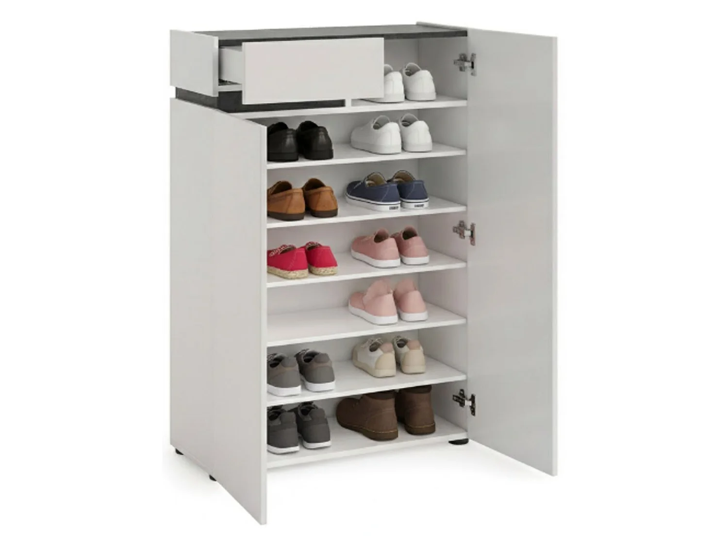 Scarpiera Badolato, un Cassetto Made in Italy, 34x80x115h cm Bianco Lucido, Mobile Portascarpe