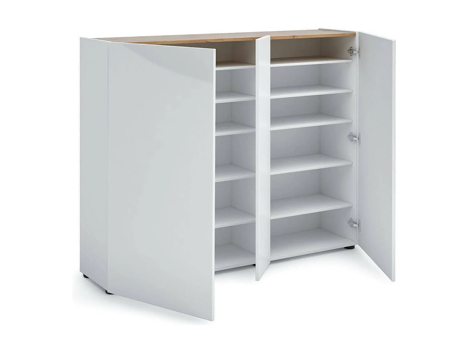 Meuble à chaussures Letaba, Meuble à chaussures, Armoire d'entrée polyvalente, Rangement pour chaussures, Made in Italy, 145x35h115 cm, Blanc brillant et chêne