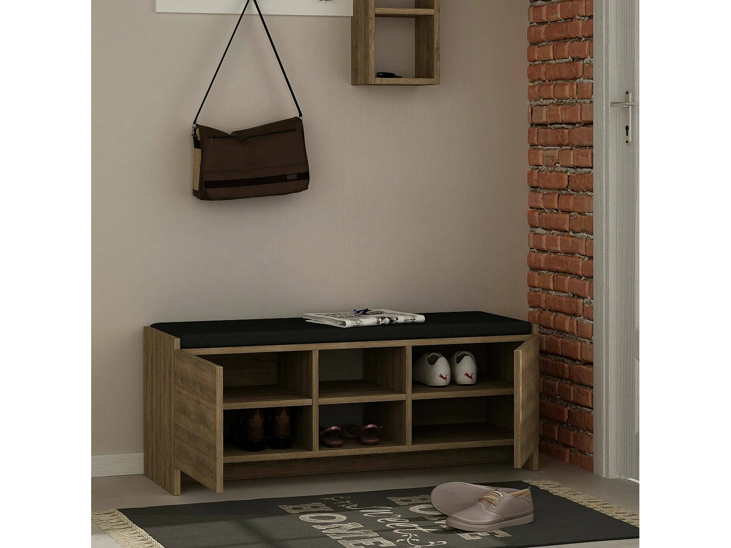 Scarpiera Axar, un Ripiano, 37x110x43h cm Marrone Rovere, Mobile Portascarpe