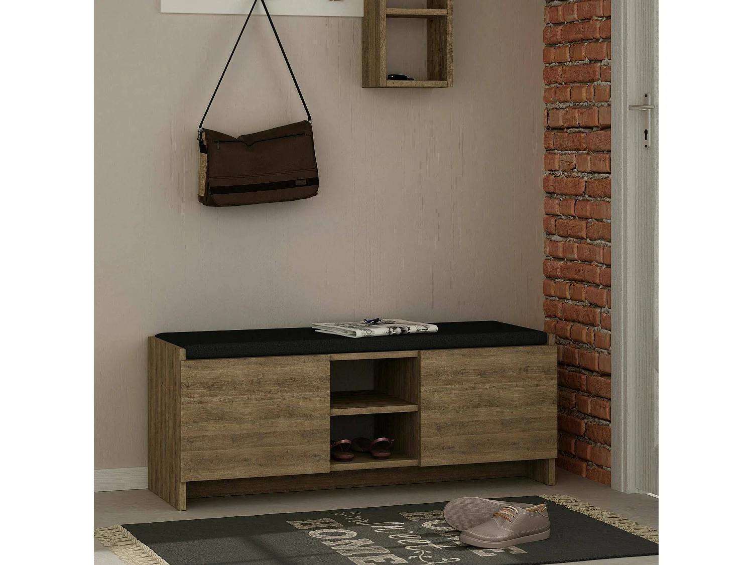 Scarpiera Axar, un Ripiano, 37x110x43h cm Marrone Rovere, Mobile Portascarpe
