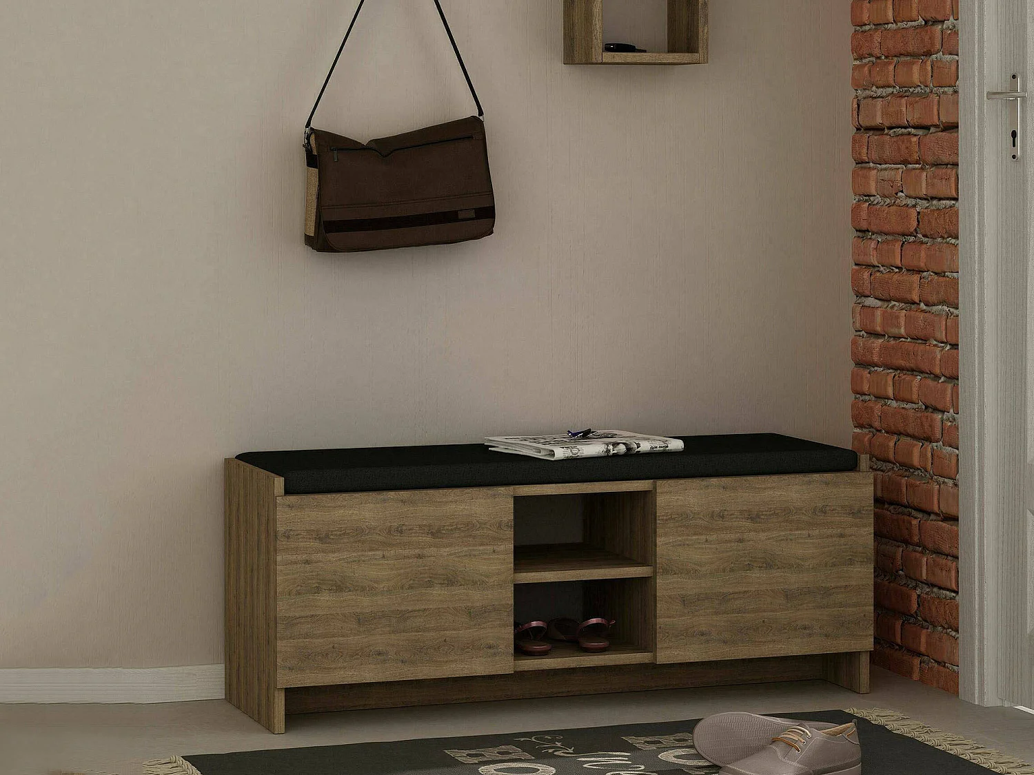 Meuble à chaussures Algedi, Meuble à chaussures, Armoire d'entrée polyvalente, Rangement pour chaussures, 110x37h43 cm, Chêne