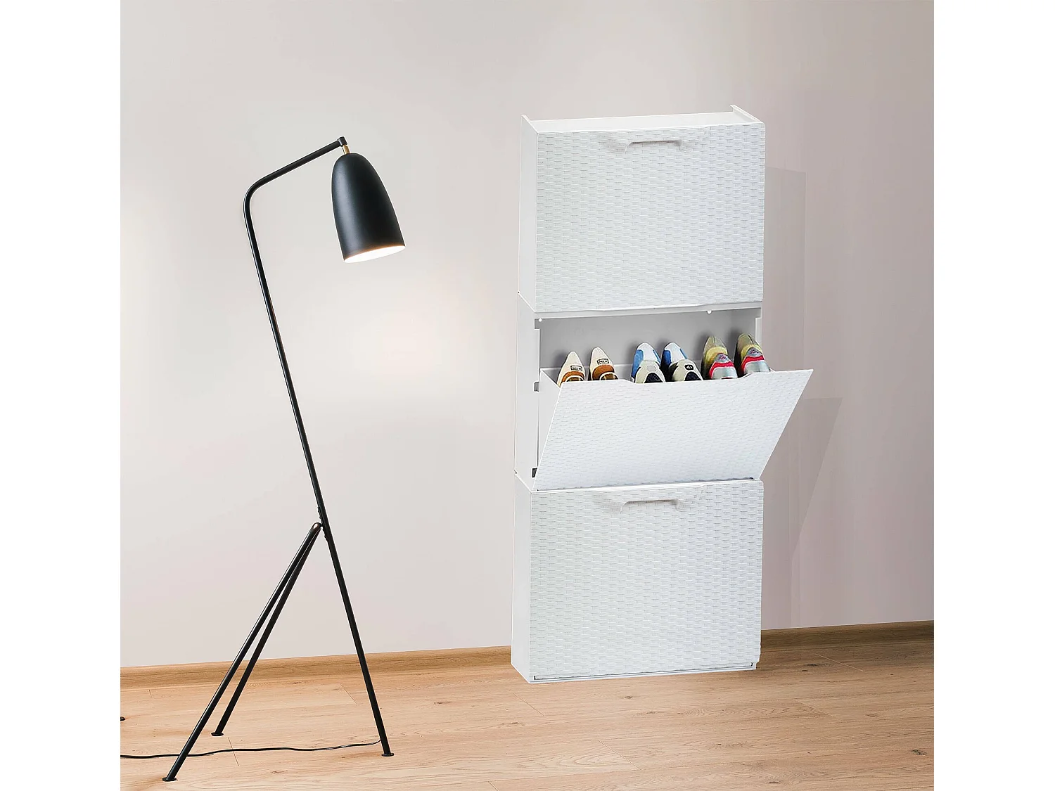 Darmitan schoenenrek, ruimtebesparende schoenenrek, inkomschoenenrek, schoenenrek met 1 deur, 100% Made in Italy, 51x17h40 cm, Wit