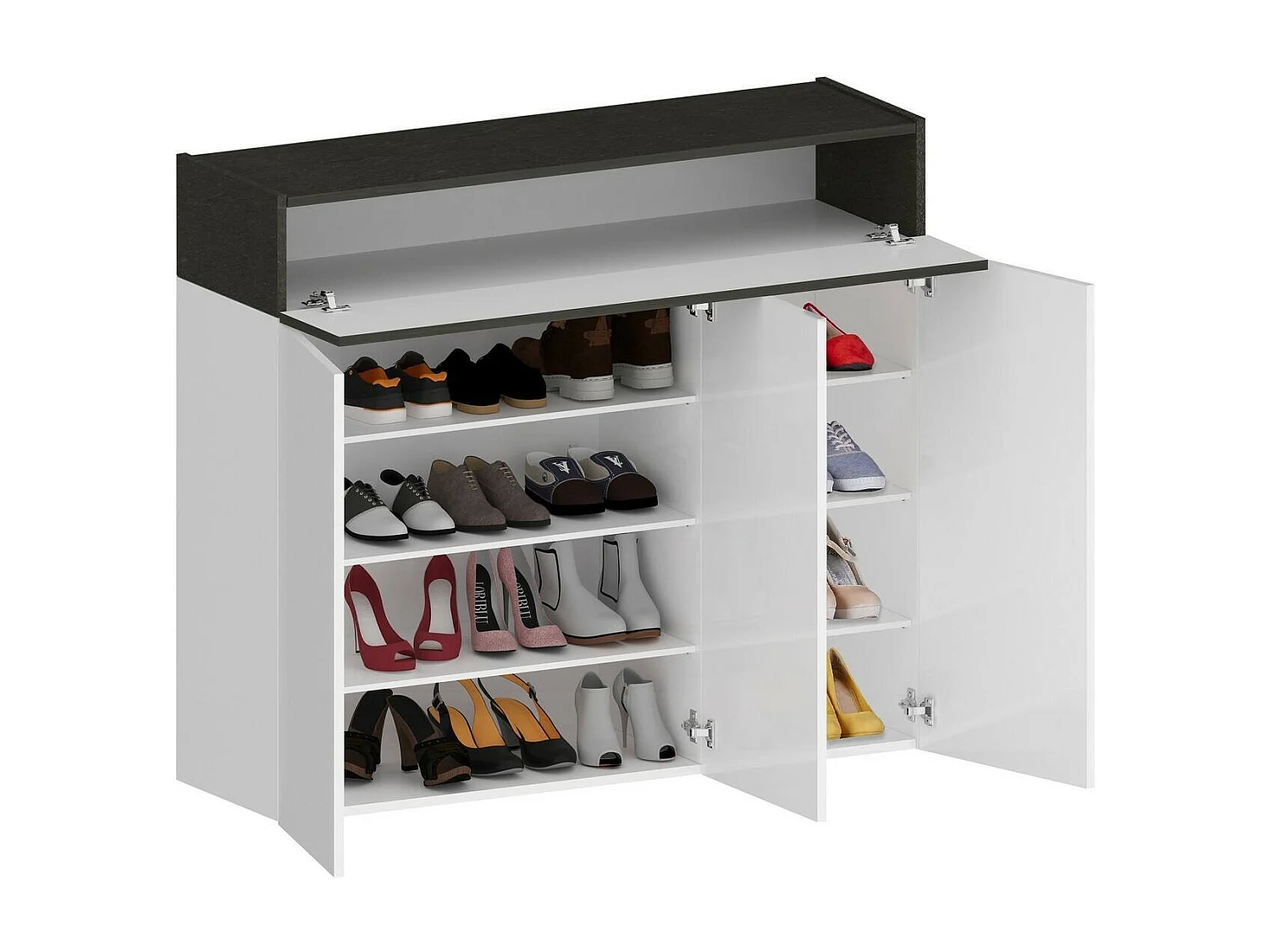 Schuhregal Dcanestrell, platzsparendes schuhregal mit 4 türen, multifunktionale eingangsgarderobe, 114 x 38 x 100 cm, WeiÃŸ und Schiefer